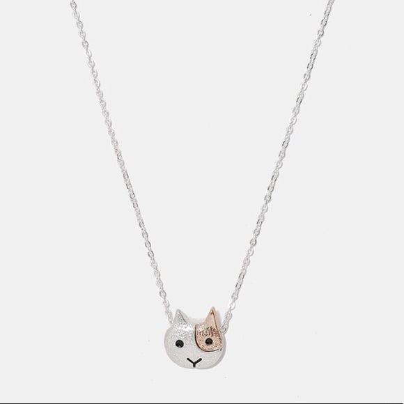 Cute Silver & Rose Gold Calico Cat Necklace - Picture 2 of 5